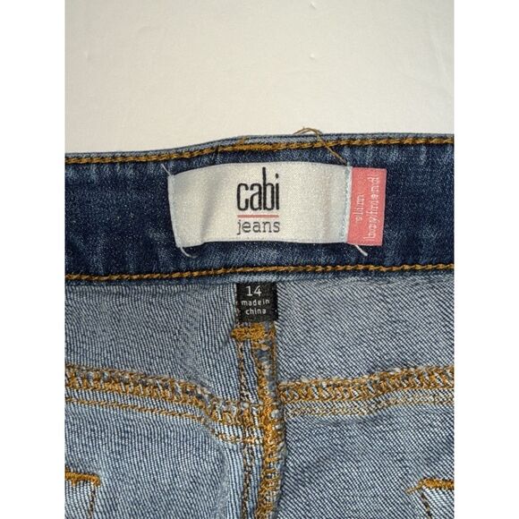 CAbi Jeans Slim Boyfriend Jeans Sz 14 Blue Denim Patchwork Stretch Boho 5308 - Picture 13 of 14
